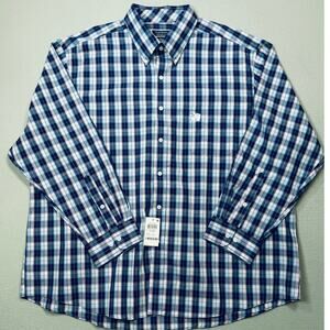 Club Room Regular Fit Wrinkle Resist Cotton Shirt Navy Pink 18.5 34-35 $55